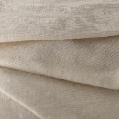 Close up of bract apparel raglan ringer hemp t-shirt fabric representing increasing softness with every wash